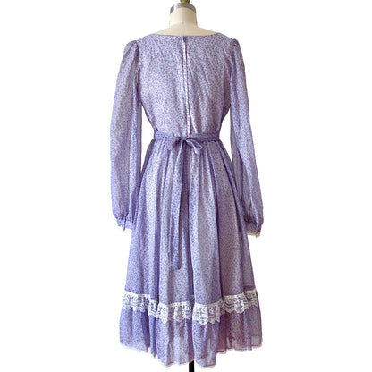 1970s Gunne Sax Calico Peasant Corset Top Ruffle Prairie Dress Med Sz11