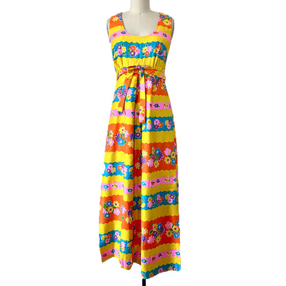 1970s Cali Sunshine Vintage Maxi Dress Large 10/12