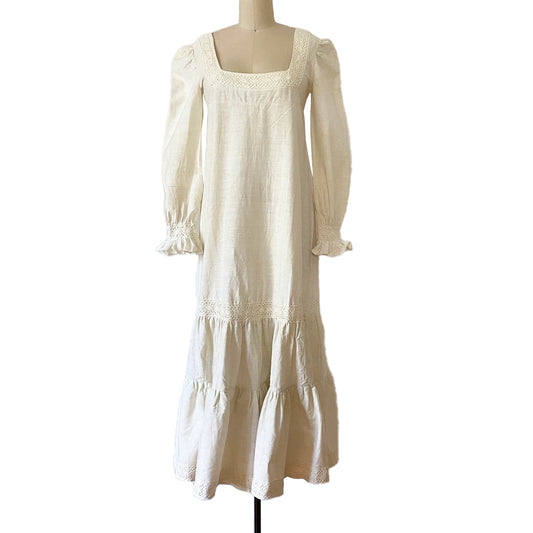 1970s Authentic Vintage Mexican Wedding Dress Cotton/Linen Dress.