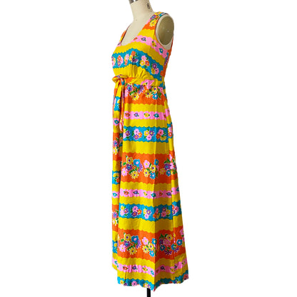 1970s Cali Sunshine Vintage Maxi Dress Large 10/12