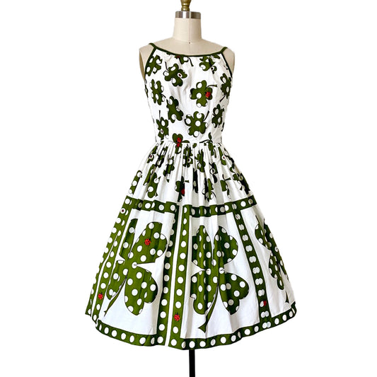 1950s Novelty Print ILENE RICKY pinup party dress