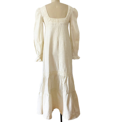 1970s Authentic Vintage Mexican Wedding Dress Cotton/Linen Dress.