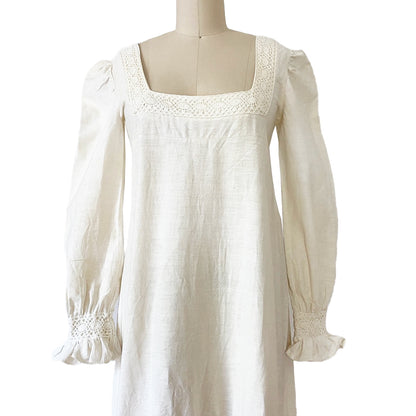 1970s Authentic Vintage Mexican Wedding Dress Cotton/Linen Dress.