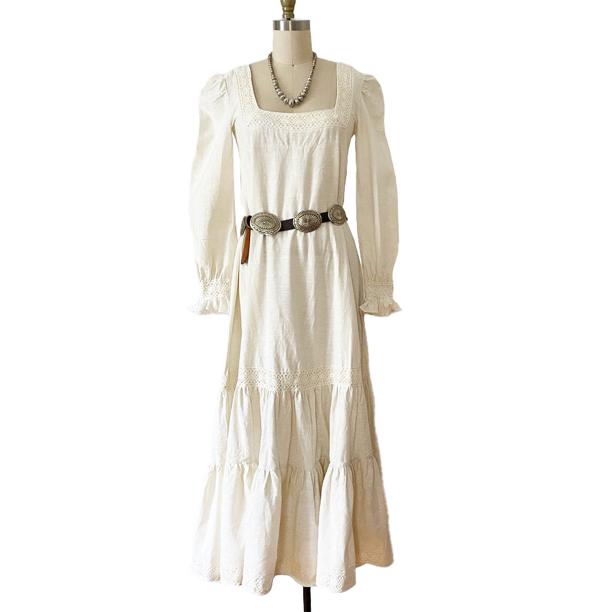 1970s Authentic Vintage Mexican Wedding Dress Cotton/Linen Dress.