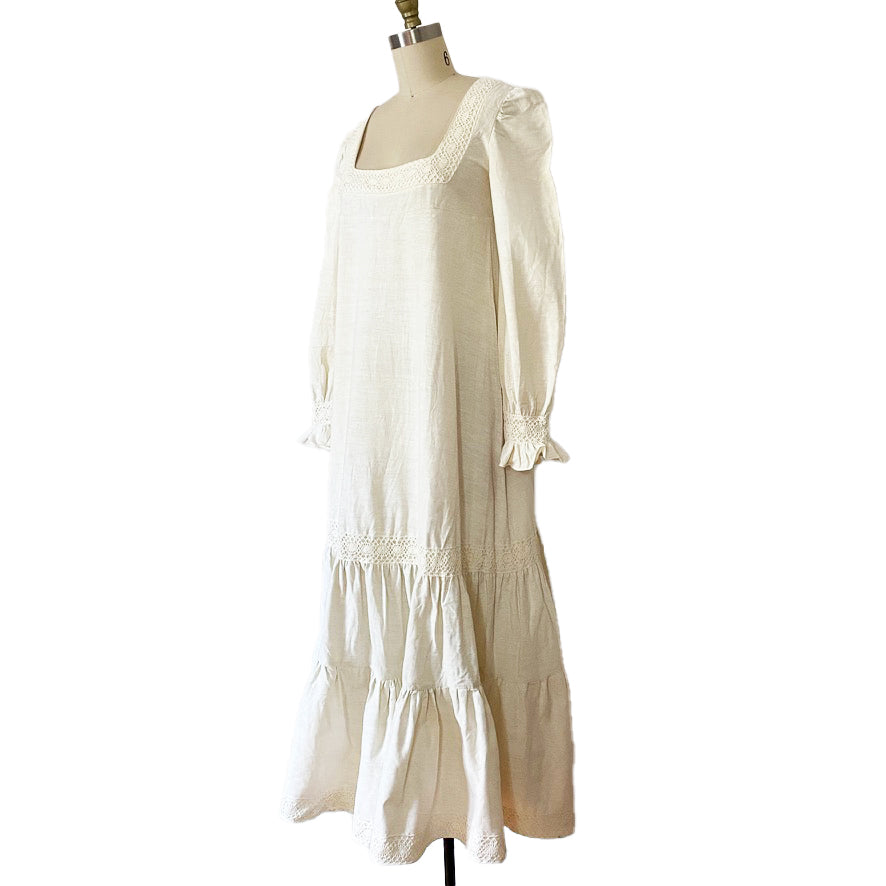 1970s Authentic Vintage Mexican Wedding Dress Cotton/Linen Dress.