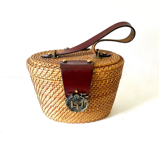 1960s Wicker Basket Box Purse Rare Hand Bag Nantucket Summer Bag Etienne Aigner