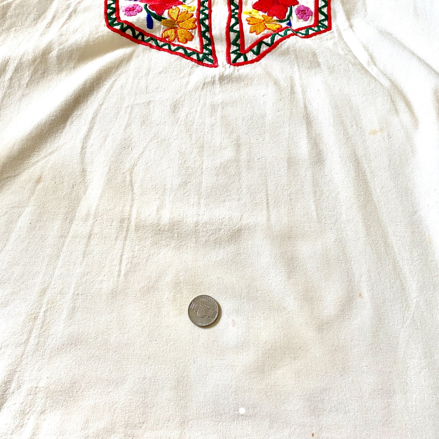 Vintage Hand Embroidered Puebla La Aguja Blouse with Flowers Frida style Med