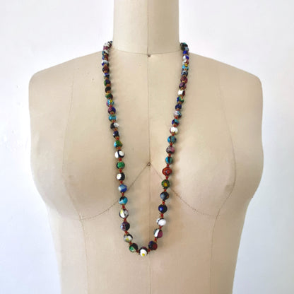 Vintage Millefiori Bead Necklace Hand Knotted Venetian Glass
