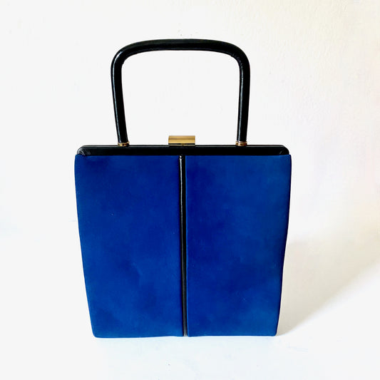 1960s Waldman Purse Vintage Blue Sueded with Black Trim Pin Up Purse