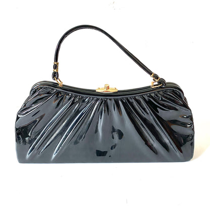 1960s Mod Bag Vintage BLACK PATENT Naugahyde Leather Vinyl Purse Handbag