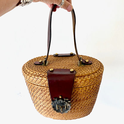 1960s Wicker Basket Box Purse Rare Hand Bag Nantucket Summer Bag Etienne Aigner