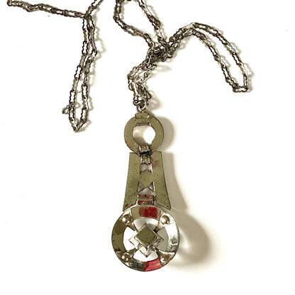 Art Deco Lavaliere Necklace Marcasite Enamel Crystal Pinch Hook Clasp