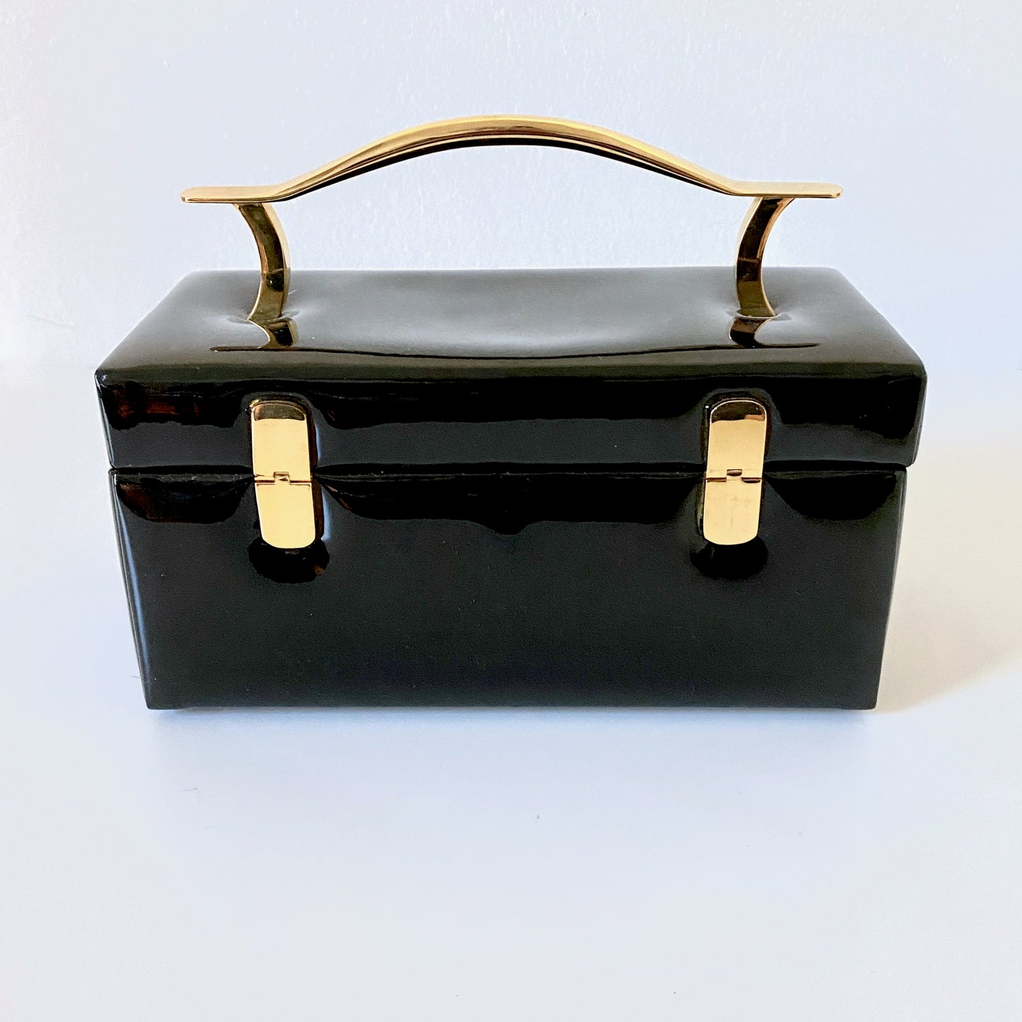 1950 KORET Patent Leather Box Handbag With Coin Purse Haute Couture Designer Key Hole Clasp