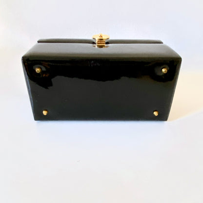 1950 KORET Patent Leather Box Handbag With Coin Purse Haute Couture Designer Key Hole Clasp