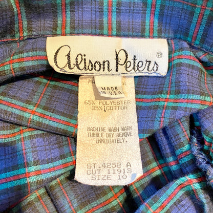 1970s does 1950 Day Dress Plaid Cotton Alison Peters Fit and Flair USA Sz 10/12
