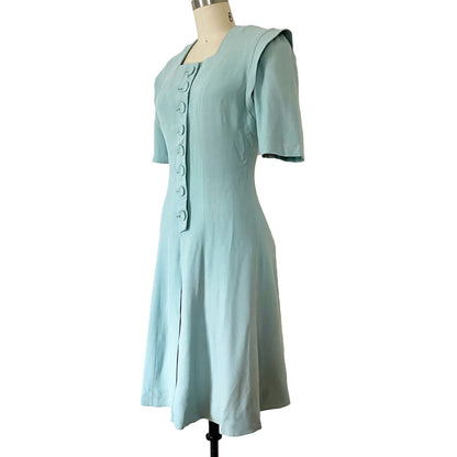 1930s Day Dress Sea Foam A-Line Pre WWII Sm/XSm