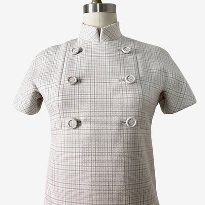 1960s Geoffrey Beene Wool Shift Mini Dress Tuxedo Empire Waist Vintage Twiggy Dress Size 4/6