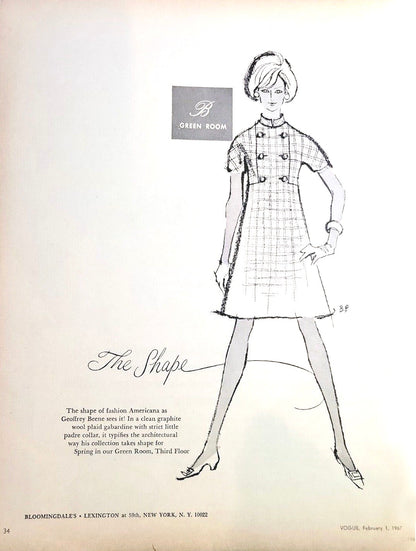 1960s Geoffrey Beene Wool Shift Mini Dress Tuxedo Empire Waist Vintage Twiggy Dress Size 4/6