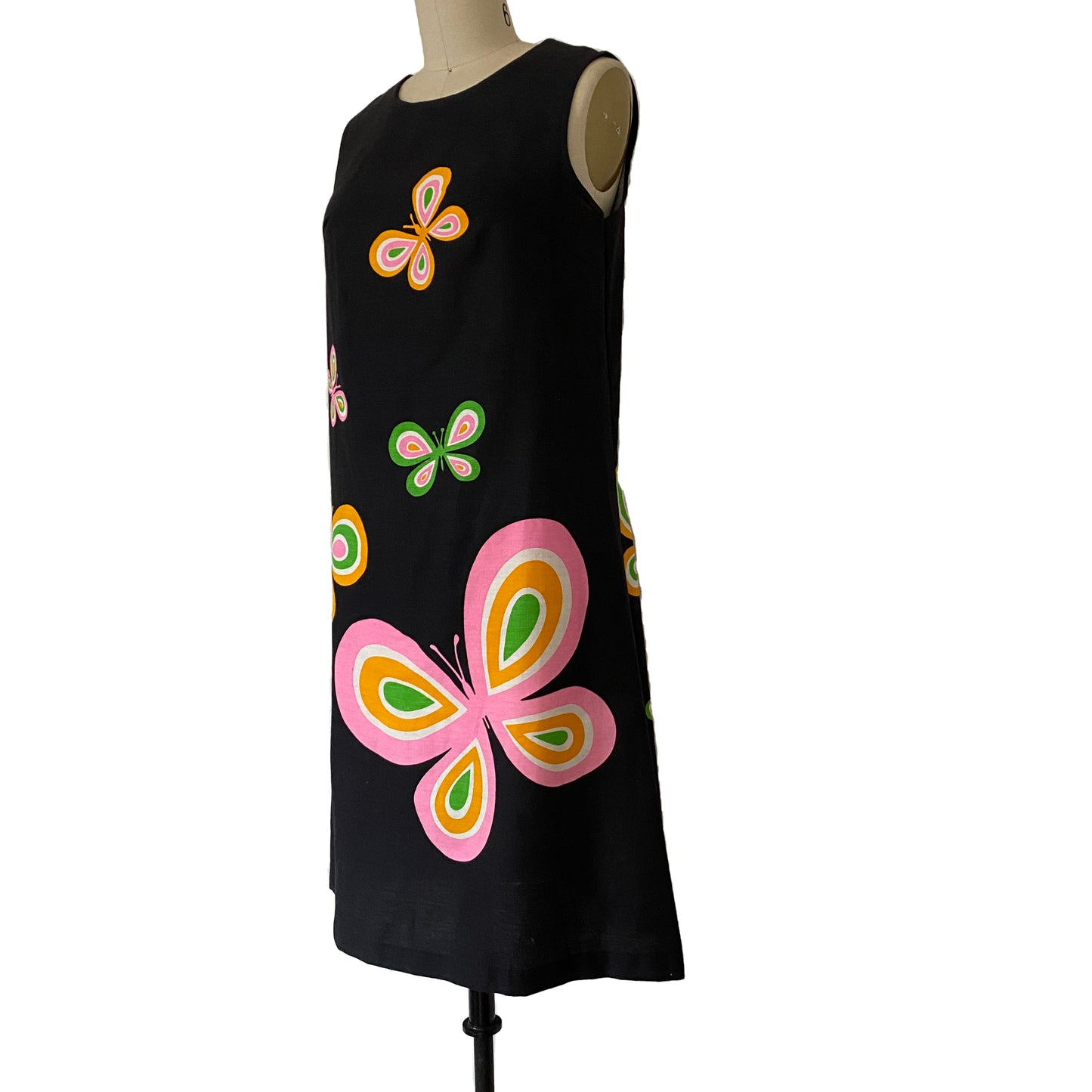 1970 Cotton Shift Summer Vintage Neon Butterfly Dress Med/Lrg
