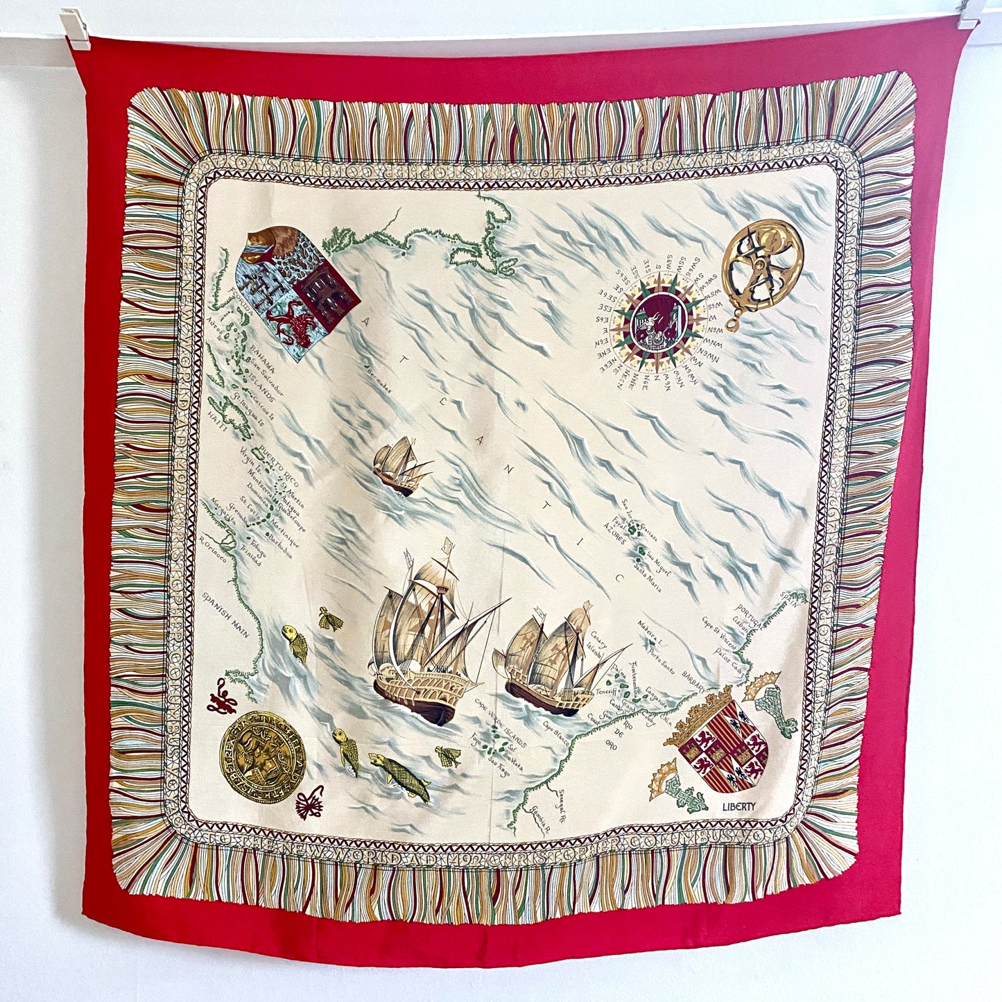 1990's Liberty of London Voyage to the New World Vintage Silk Scarf