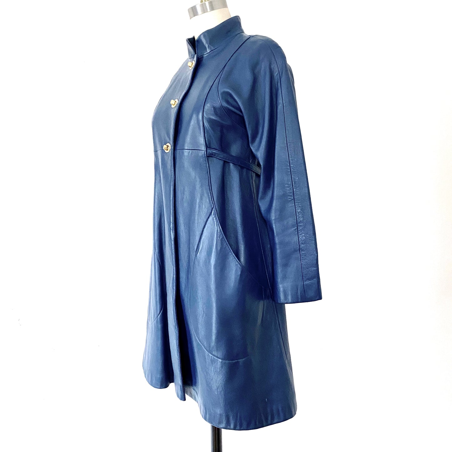 1960s Bonnie Cashin for Sills Blue Leather Toggle Coat