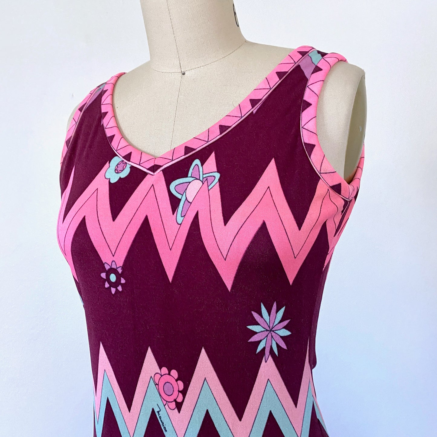 1960s MAURICE Knit Day Dress SUPER MOD A-line Psychedelic Floral Sz 6/8