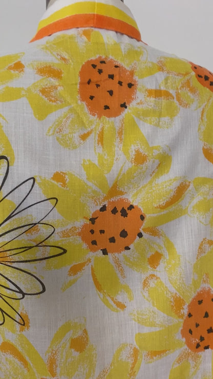 1960s Vera Neumann cotton vintage DAISY tunic Button XL