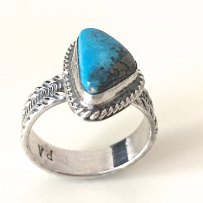 Vintage Navajo PRISCILLA APACHITO Turquoise Sterling Beaded Ring Handmade Ring Native American size 7.5