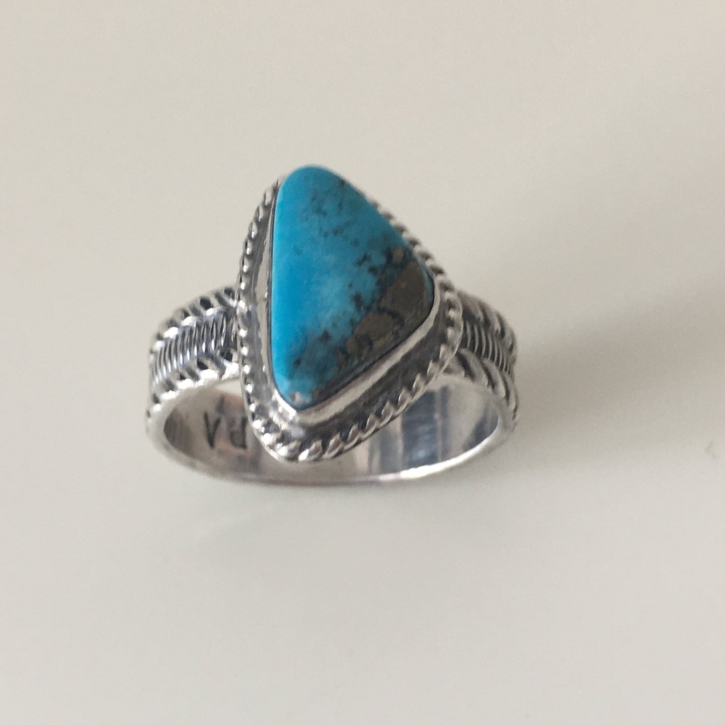 Vintage Navajo PRISCILLA APACHITO Turquoise Sterling Beaded Ring Handmade Ring Native American size 7.5