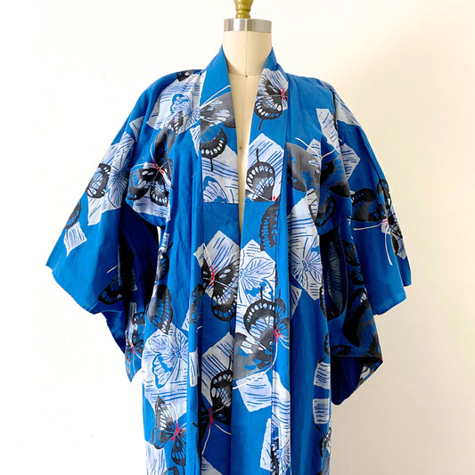 Vintage Kimono Graphic Butterfly Japanese Cotton Kimono Med