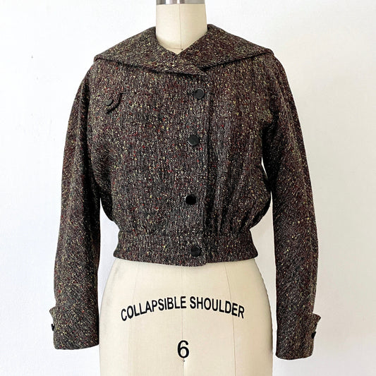 1940s English Tweed Sailor Collar Bomber Jacket Size 34 SM