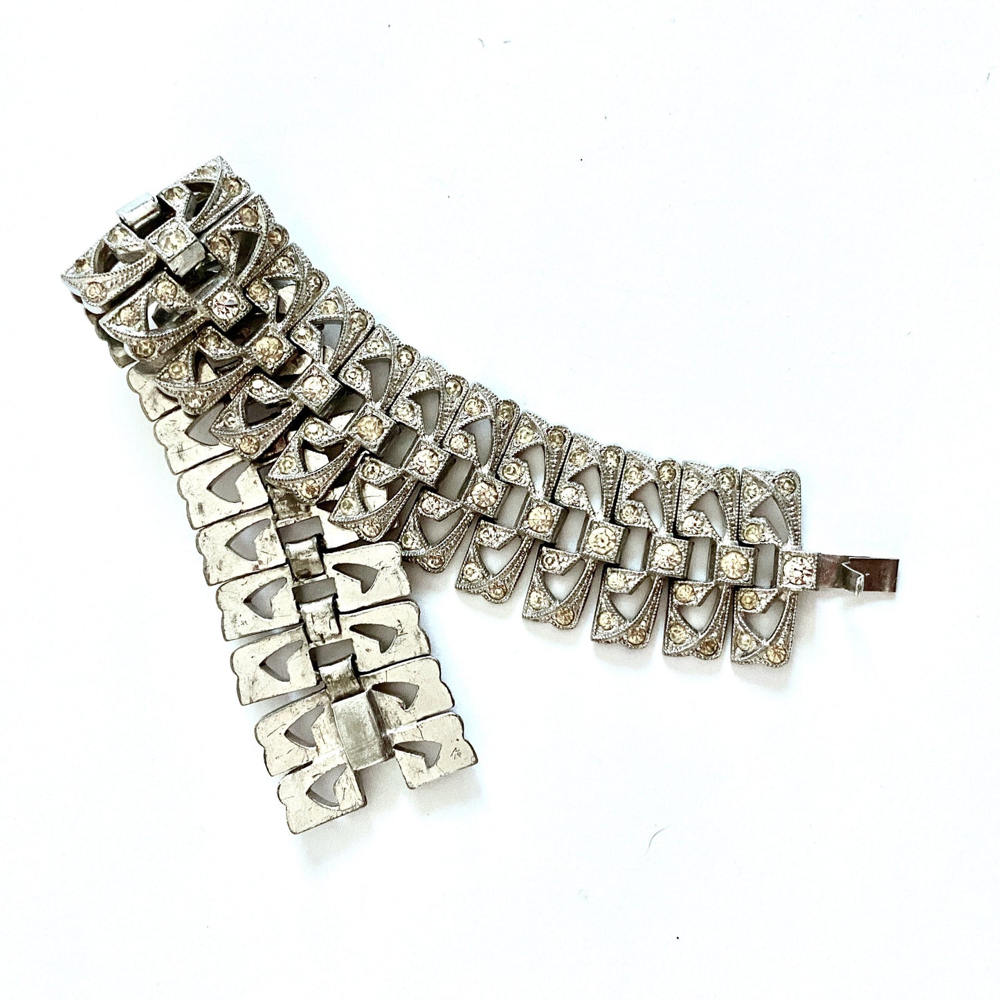 1920's Art Deco Statement Rhinestone Wide Link Flapper Bracelet