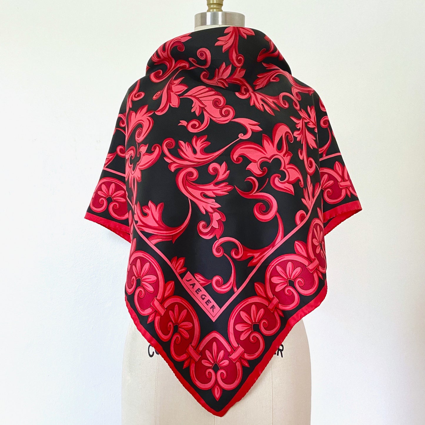 1970s Extra LARGE JAEGER Classical Silk Scarf Foulard Large silk scarf Designer Vintage Floral Scarf