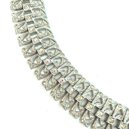 1920's Art Deco Statement Rhinestone Wide Link Flapper Bracelet