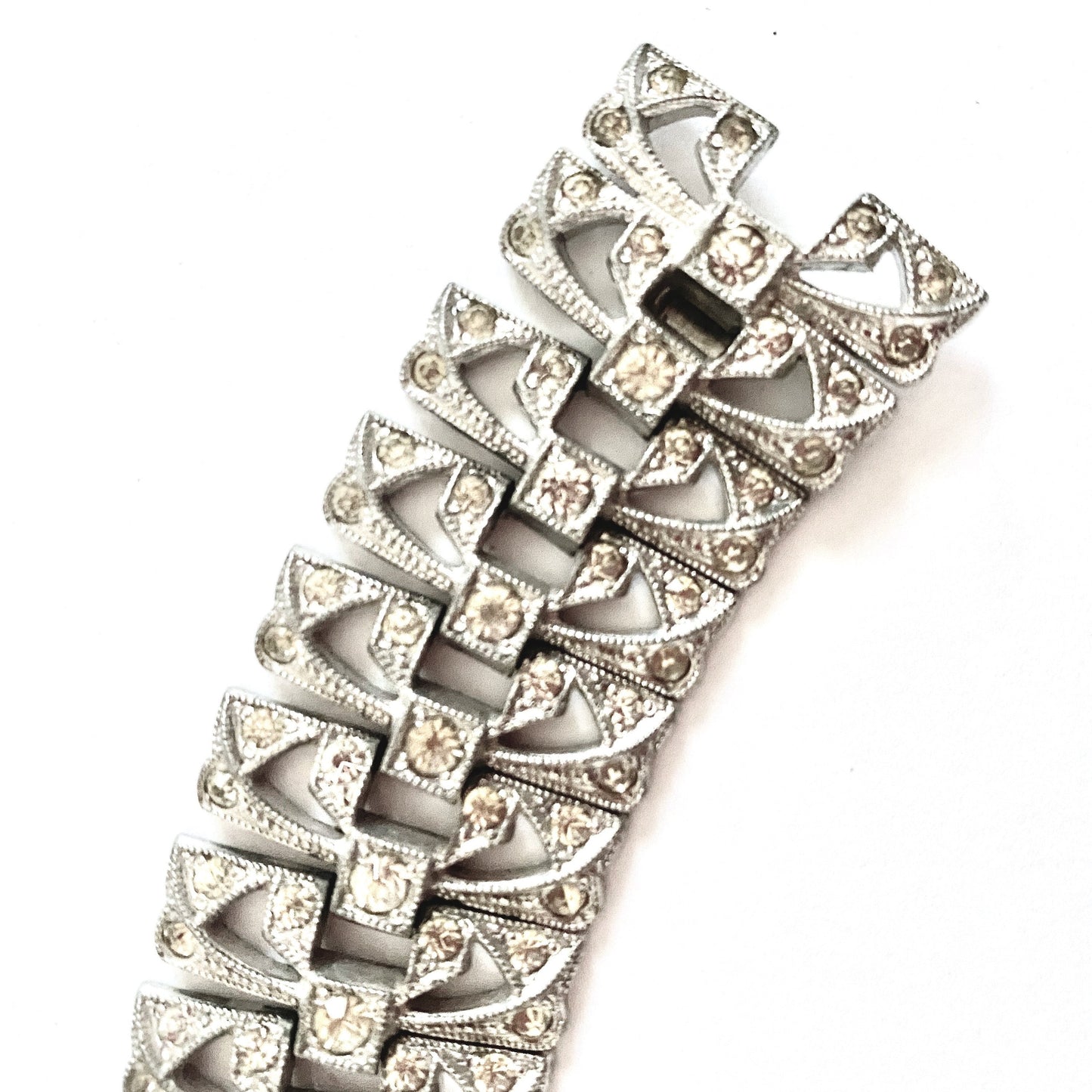 1920's Art Deco Statement Rhinestone Wide Link Flapper Bracelet