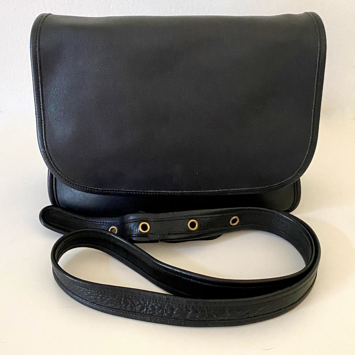 1990s Coach Patricia's Legacy Vintage Black Leather Brass Flap Shoulder Crossbody Bag Coach 9951