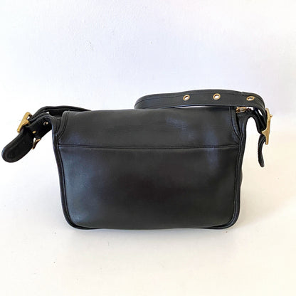 1990s Coach Patricia's Legacy Vintage Black Leather Brass Flap Shoulder Crossbody Bag Coach 9951