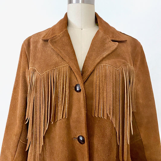 1970's Suede Fringe Jacket Vintage Rockabilly Coat Westernwear Blazer Pioneer Wear Mens Med // Women Large