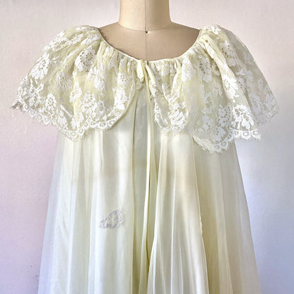 1950s Naughty Nighty Peignoir sz 36 Med Boudoir LEONORA Lingerie Sheer Voile Nighty with Lace Lounge Wear Bridal Nighty