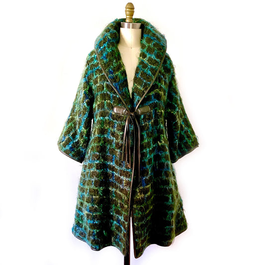 1960s Bonnie Cashin MOHAIR Blanket Coat Mod Shawl Collar Vintage Swing Coat Fuzzy Wool Size 6/8