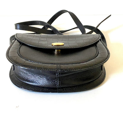 BALLY Crossbody Genuine Vintage Small Black Embossed Croc Pebbled Leather Shoulder Bag