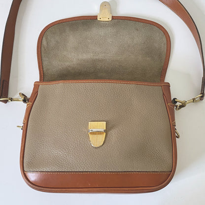 Dooney & Bourke Lockflap Vintage Bag All Weather Leather Purse Bag Taupe/ Brown