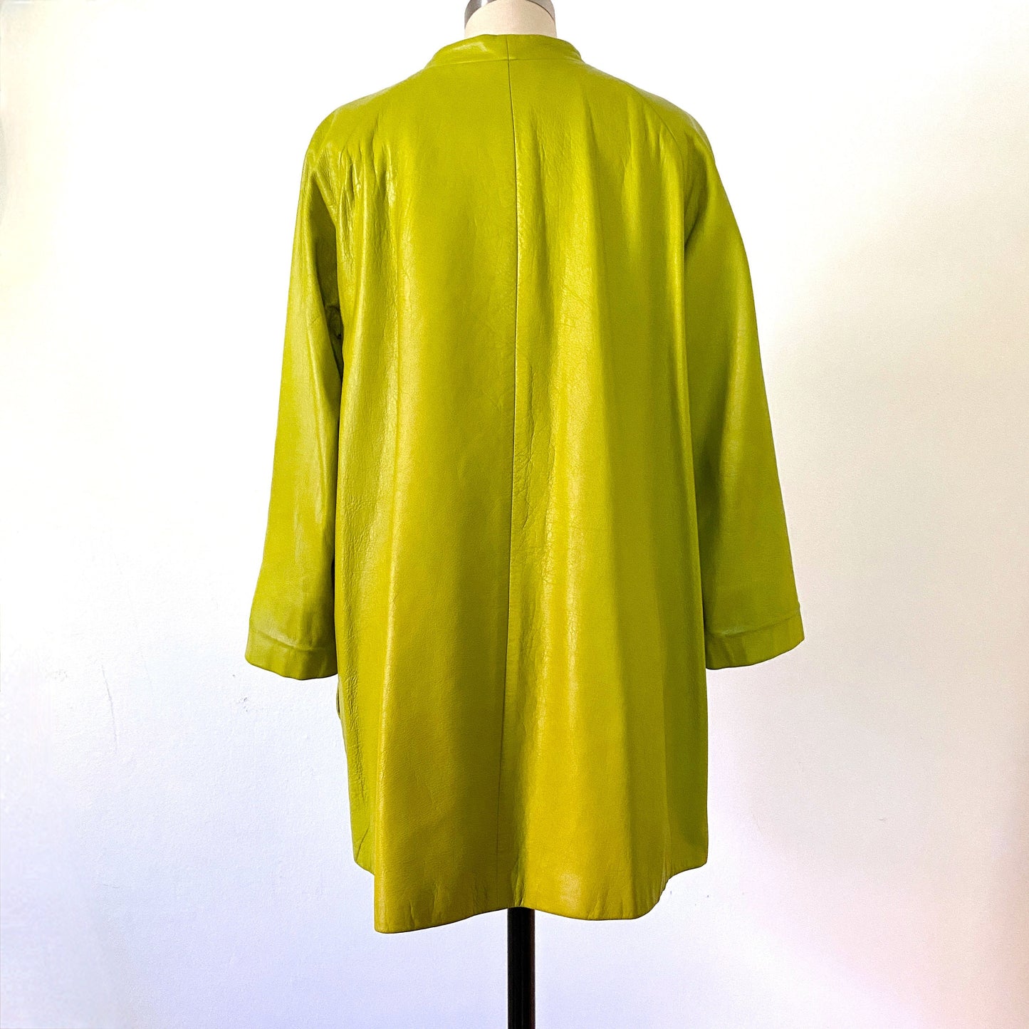 1960s Bonnie Cashin Green Vintage Mod TOGGLE Swing Coat Tunic Leather Dress Size 6/8