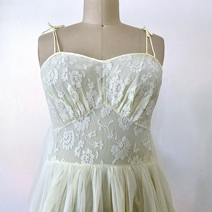 1950s Naughty Nighty Peignoir sz 36 Med Boudoir LEONORA Lingerie Sheer Voile Nighty with Lace Lounge Wear Bridal Nighty