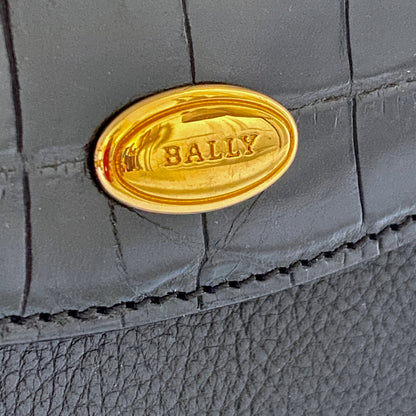 BALLY Crossbody Genuine Vintage Small Black Embossed Croc Pebbled Leather Shoulder Bag