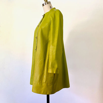 1960s Bonnie Cashin Green Vintage Mod TOGGLE Swing Coat Tunic Leather Dress Size 6/8