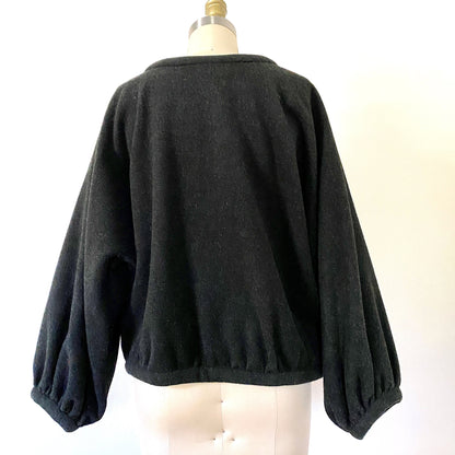 1970s JOAN VASS Wool Felt Pullover Sweater Minimalist Charcoal Boxy Top MED/Lg