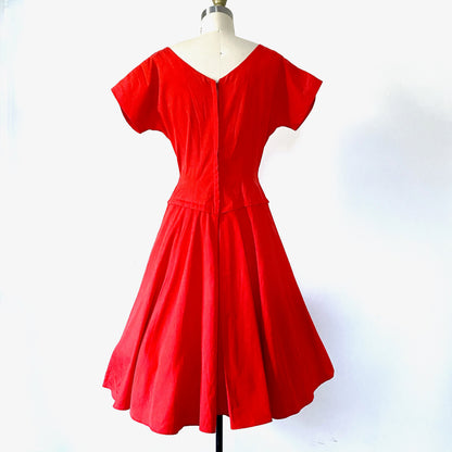 1950s LIPSTICK RED Party Day Dress Full Skirt Fit and Flair Pinup Girl Vintage Lolita dress Mrs Maisel Sz 8/10