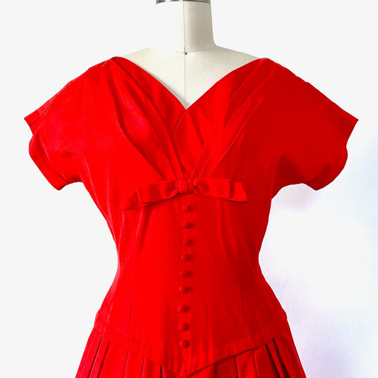 1950s LIPSTICK RED Party Day Dress Full Skirt Fit and Flair Pinup Girl Vintage Lolita dress Mrs Maisel Sz 8/10