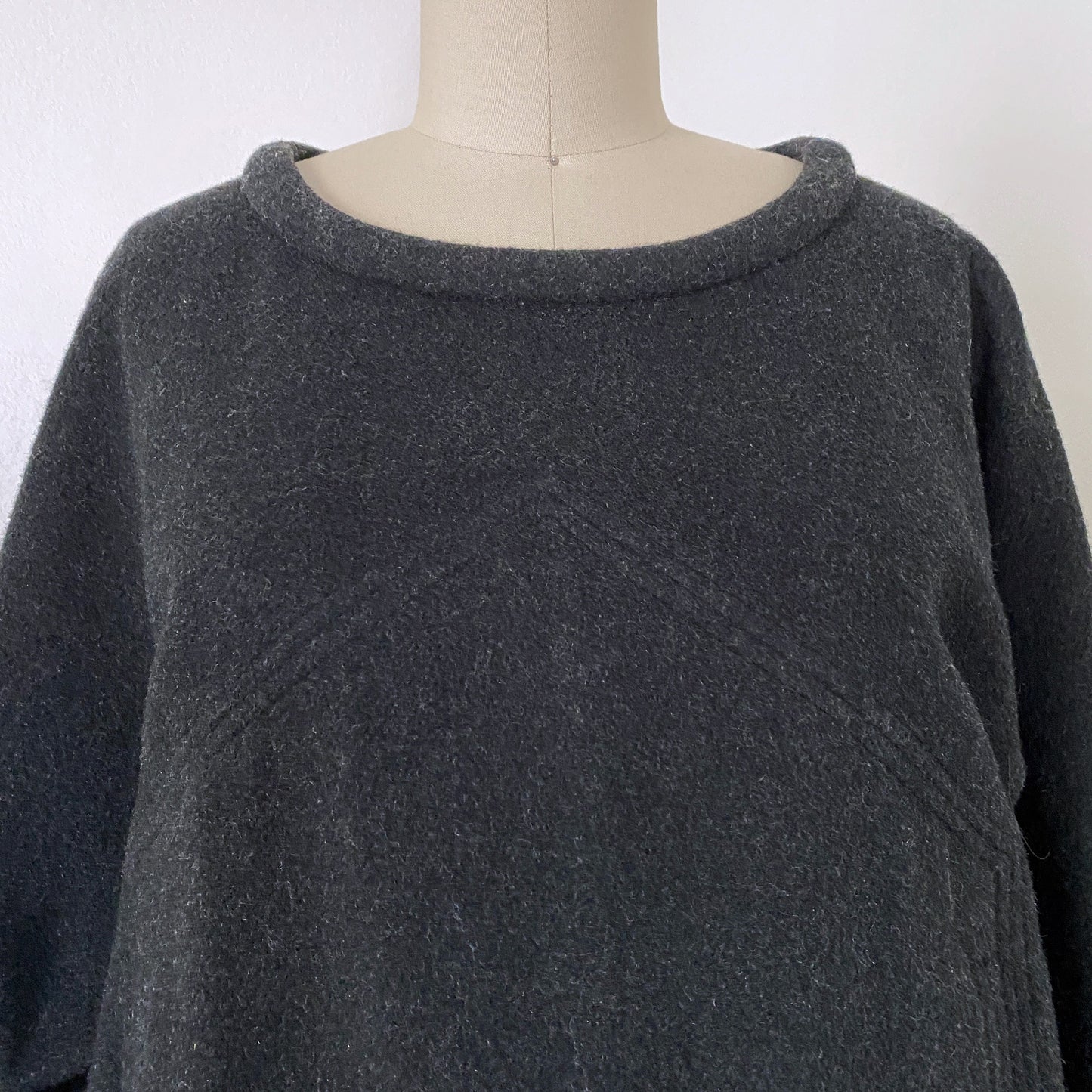 1970s JOAN VASS Wool Felt Pullover Sweater Minimalist Charcoal Boxy Top MED/Lg